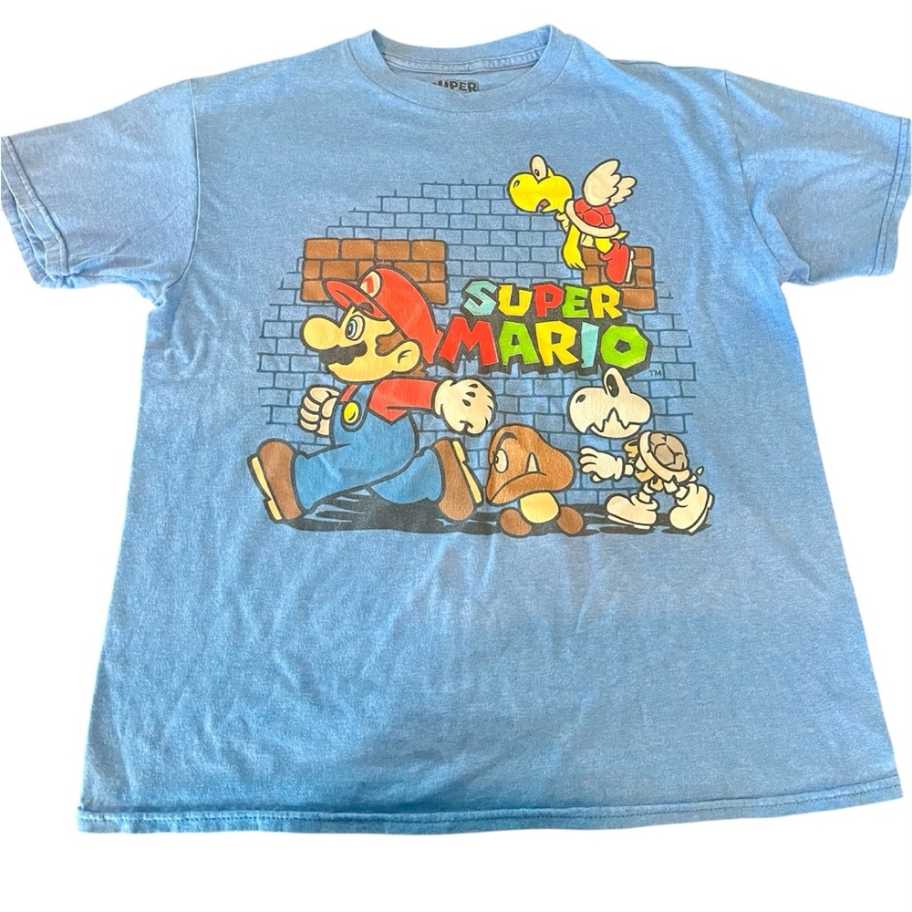 Nintendo Super Mario Blue graphic Tee Boys Medium